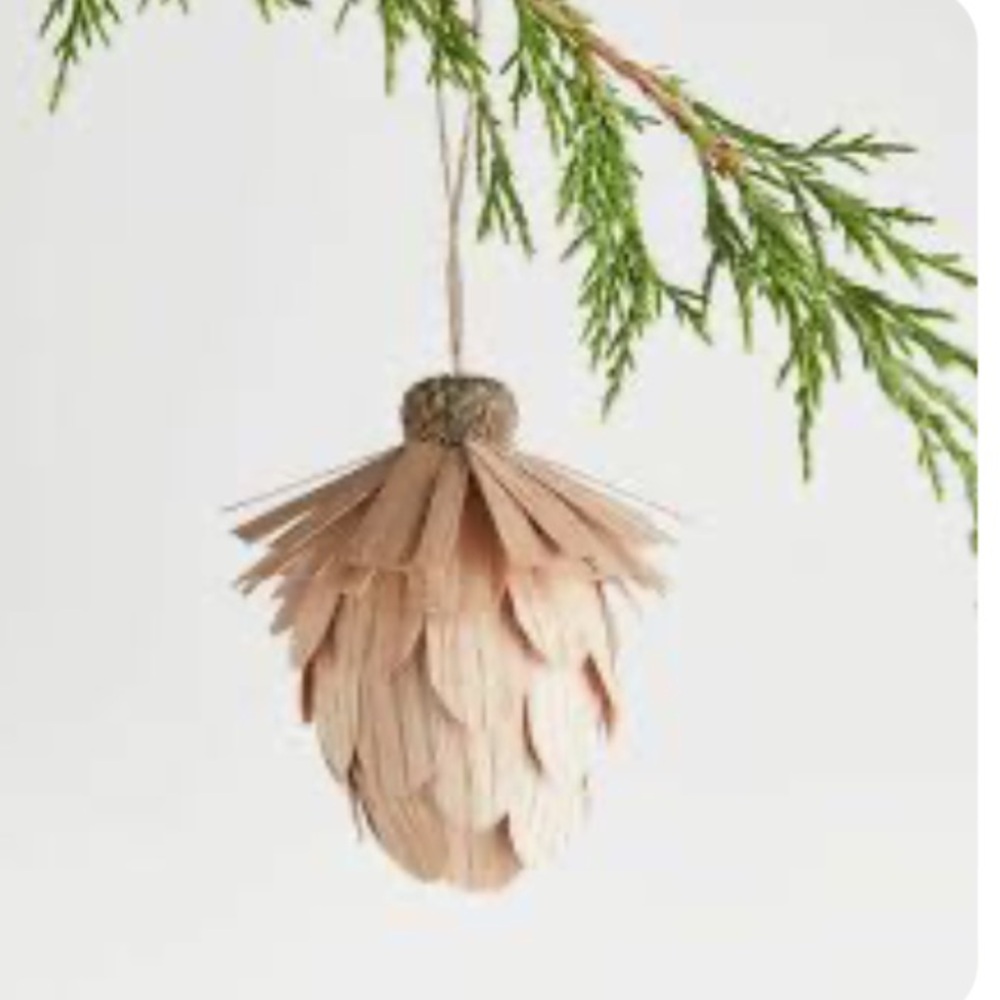 🎄  CRATE & BARREL Wood Pinecone Christmas Ornament, Qty 9